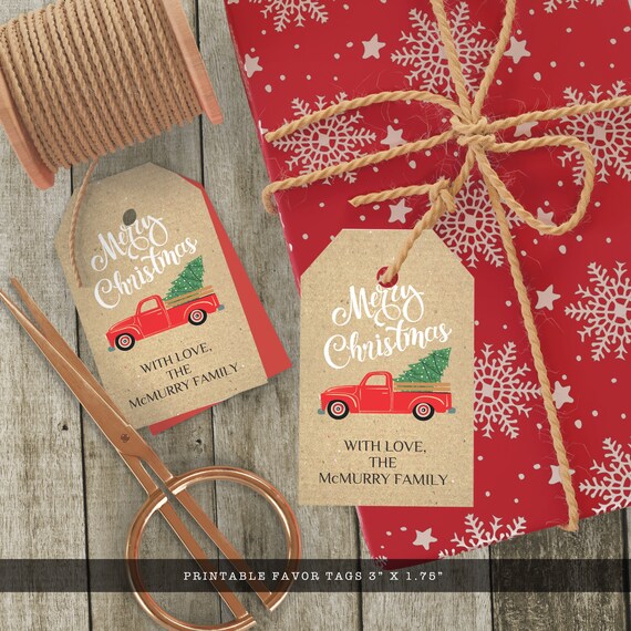 Merry Christmas Tag, Christmas Truck Tag, Printable Favor Tags, Christmas Tag Template, Printable Gift Tags, Holiday Gift Tags, Custom Tags Il_570xn
