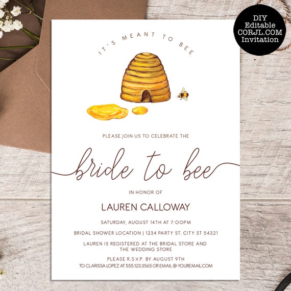 Paper Printable Gold Foil Meant to Bee Bridal Shower Invitation