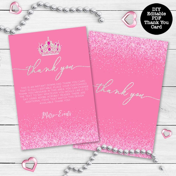 Pretty Pink Glitter Thank You Cards, Sparkle Thank You Notes Il_570xn