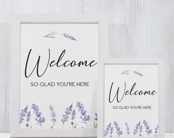 Purple Lavender Welcome Sign, Wedding Sign, Bridal Shower Sign, Printable Sign Instant Download, Country Lavender Welcome Sign, Floral Sign