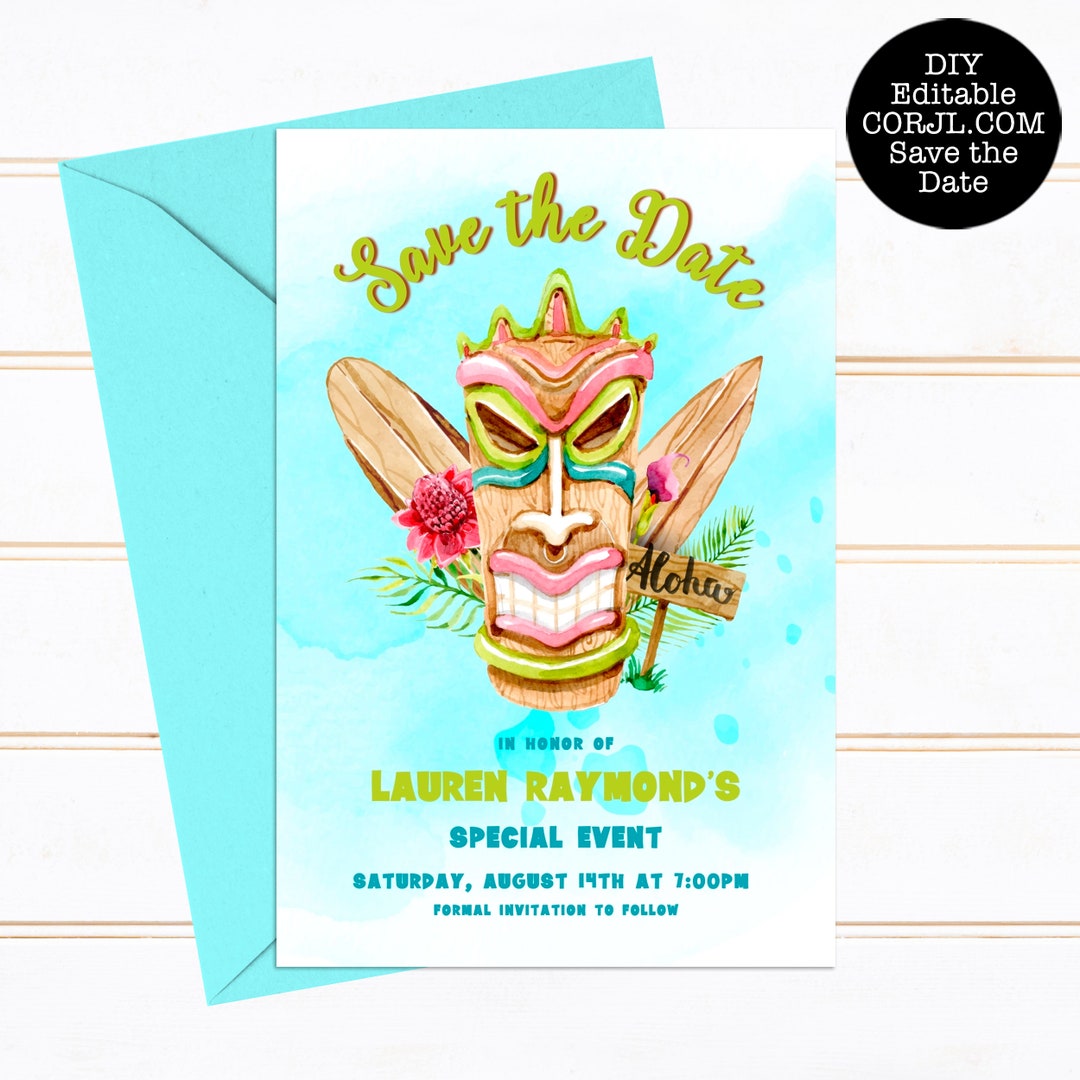 Editable Save the Date Card, Luau Save the Date, Template, Hawaiian ...
