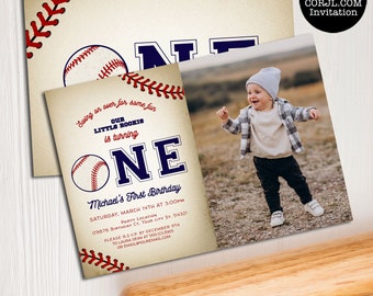 Baseball First Birthday Invitations, Editable Instant Download, Baseball 1st Birthday Invitation, Photo Invitations, Printable Invitations