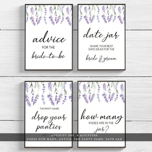 Lavender Bridal Shower, Printable Games and Activities, Lavender Floral Game, Guessing Game, Panty Game, Advice for the Bride, Date Night