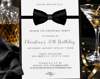 Tuxedo Party Invitation Template, Black Tie Birthday Invitation, Elegant Formal Event Invite, Gala Party Invitation, Printable Download