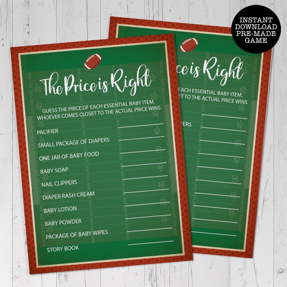 Football Baby Shower Game, The Price Is Right Game, Instant Download, Sports Themed Shower Game, Printable Games, Pre-made Baby Shower Games Il_570xn
