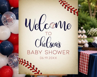Vintage Baseball Baby Shower Welcome Sign (Printable, Editable, Instant Download)