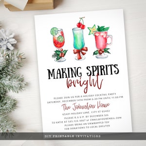 Christmas Cocktail Invitations, Christmas Invitation, Editable Invitation, Making Spirits Bright, Printable Invitation, Holiday Invitation image 8