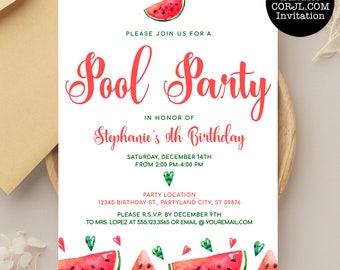 Editable Fun Watermelon Birthday Invitation - Pool Party Birthday Invitation Customizable on Corjl - Printable DIY Invitation, Kids Party