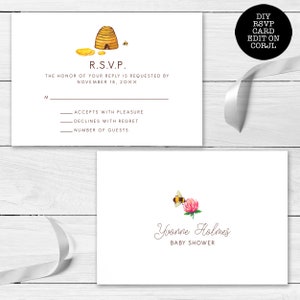 Bee rsvp card, Honey Bee RSVP Card, RSVP Template, RSVP Postcard, Instant Download, Corjl Template, Enclosure Card, Bumble Bee rsvp cards