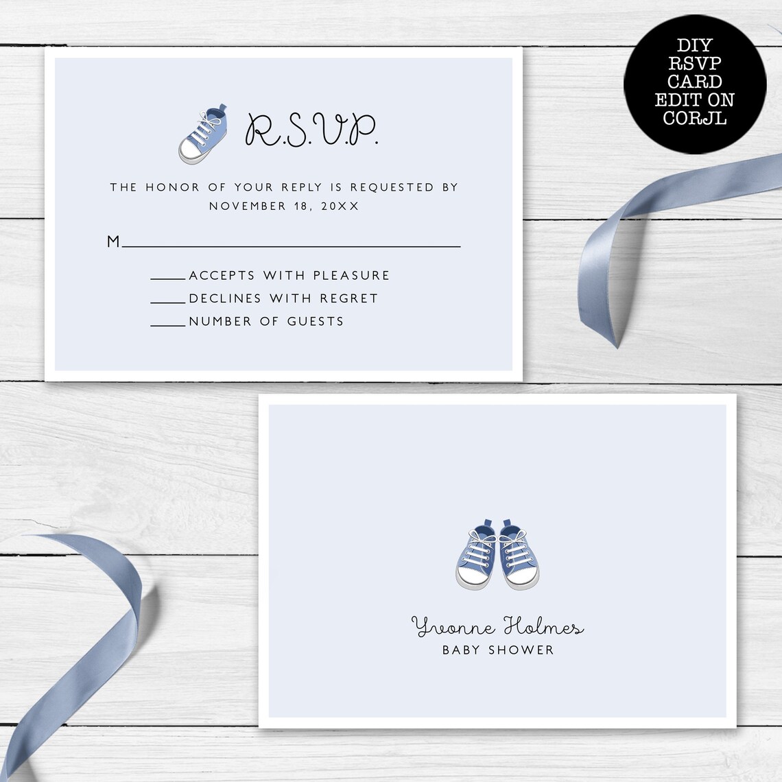 Blue Baby Shower Rsvp Card Baby Shoe RSVP Card RSVP Card Etsy