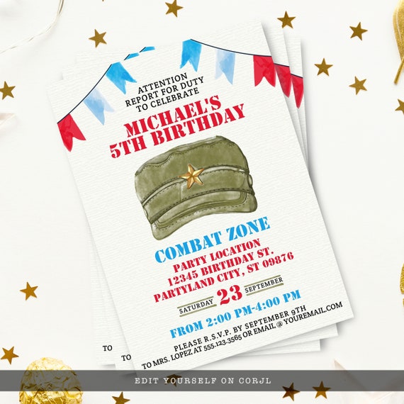 Army Birthday Invitation, Military Invitation, Printable Invitations, Army Party Supplies, Edit on Corjl, Kids Invitation, Camo Invitations Il_570xn
