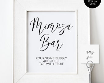 Modern Mimosa Bar Sign, Printable Mimosa Bar Signage, Printable Wedding Sign, Bridal Shower Sign, Black and White Signs, Instant Download
