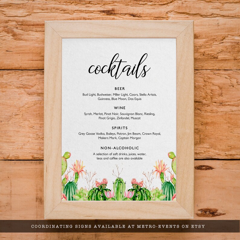 Cactus Dinner Menu Custom Cactus Menu Food Menu Cactus Etsy