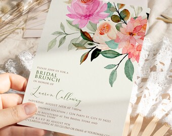 Printable Floral Bridal Shower Invitations, Bridal Brunch Invitations, Floral Wedding Shower invitation, Editable Evite