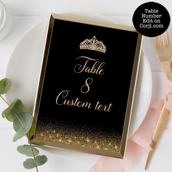Black and Gold Glitter Table Number Gold Glitter Table Decor Etsy