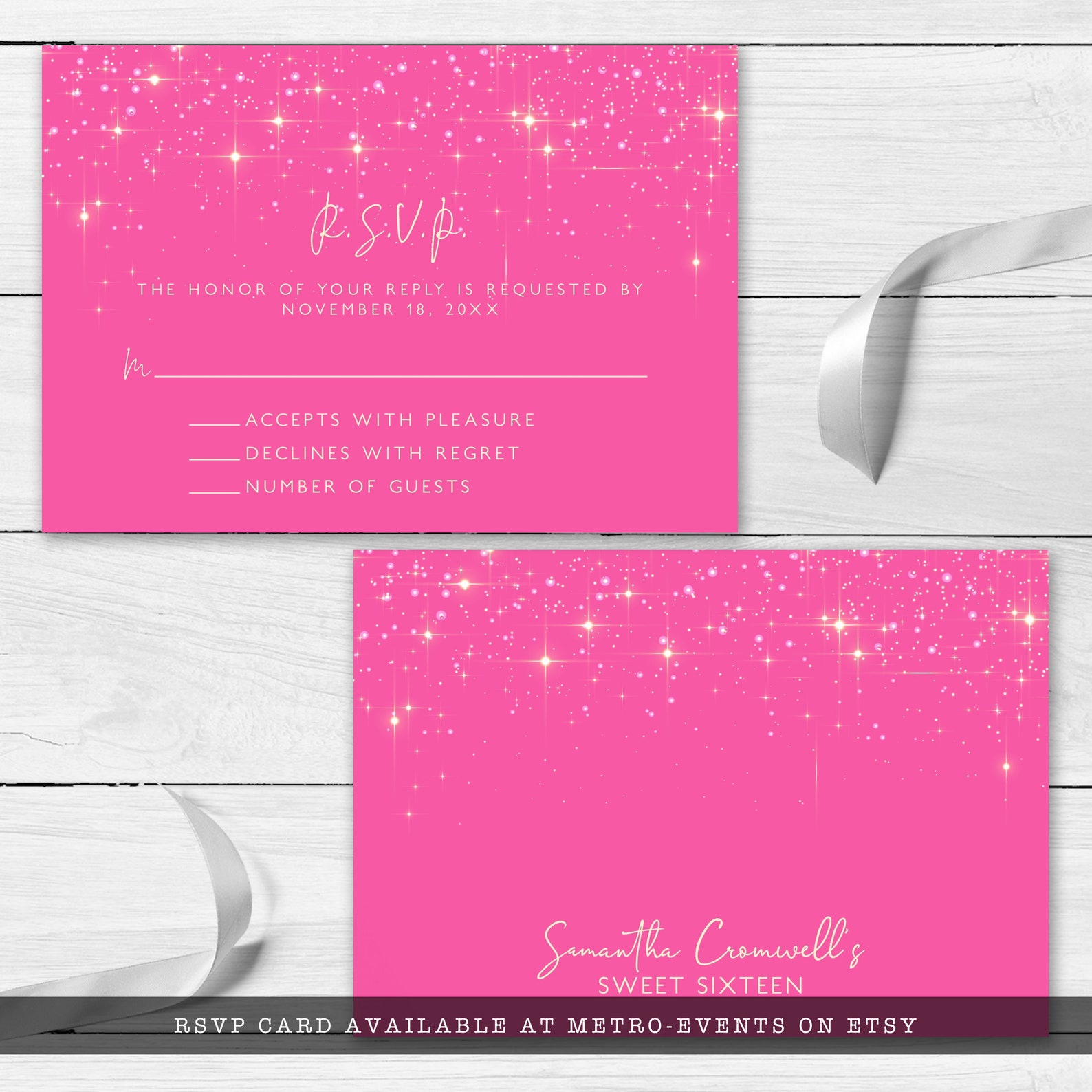 Pink Glitter Thank You Cards Hot Pink Thank You Cards Custom Etsy