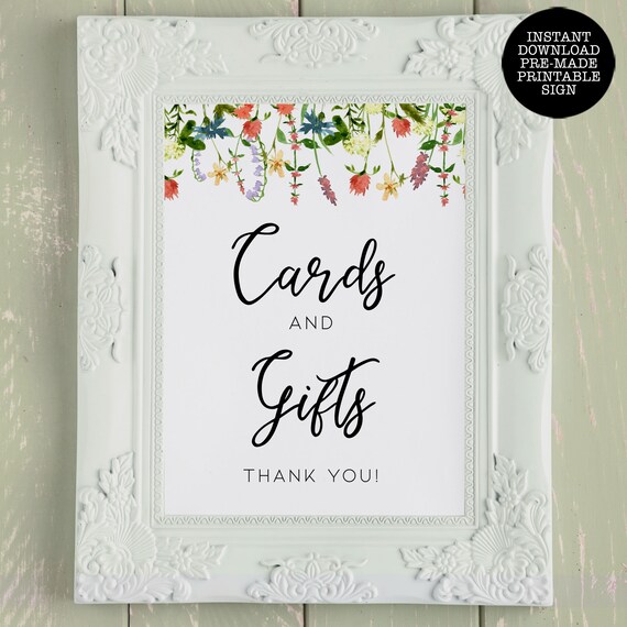 Floral Cards and Gifts Sign, Printable Sign, Bridal Shower Sign, Instant Download, Botanical Floral Sign, Sign Template, Gift Table Sign Il_570xn