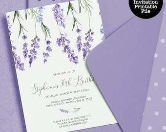 Editable Lavender Birthday Invitations, Purple Floral Birthday Invitations, Lavender Themed, Printable Invitation Template, Lavender Invite