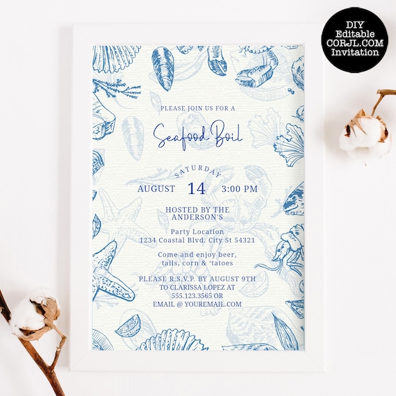 Seafood Boil Invitations, Crawfish Boil Invite, Editable Invitation, Printable Invitation, Instant Download, Corjl, Summer Party Invitation Il_570xn