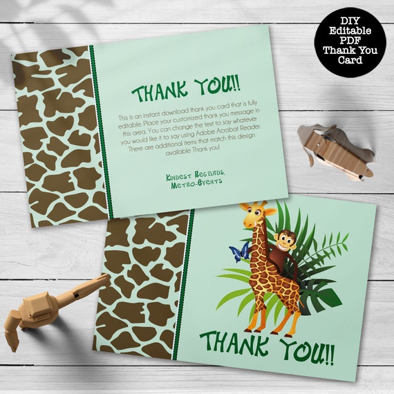 Green Safari Animal Thank You Cards, Safari Thank You Notes, Animal Thank You Card, Custom Thank You Card, Thank You Notes Il_570xn