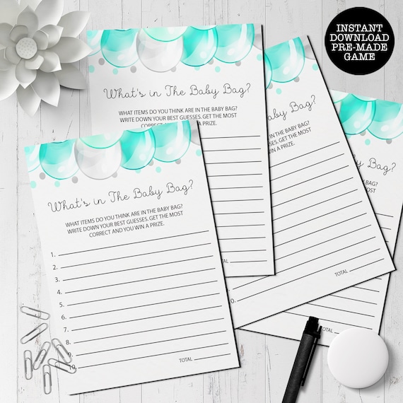Baby Shower Bag Game, Balloon Baby Shower, Teal Baby Shower Games ...