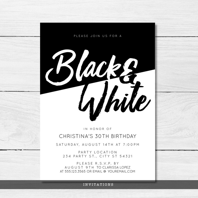 Bold and Modern Black and White Party Invitations Adult Etsy