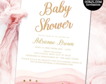 Pink and Gold Baby Shower Invitation, Pink Baby Shower Invite, Instant Download Invite, Printable Invitation, Corjl Template, DIY Invitation