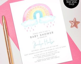 Baby Shower Invitation, Rainbow Baby Shower Invitation, Modern Baby Shower Invitations, Instant Download Invitations, Corjl Invite, Editable