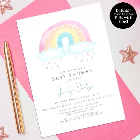 Baby Shower Invitation, Rainbow Baby Shower Invitation, Modern Baby