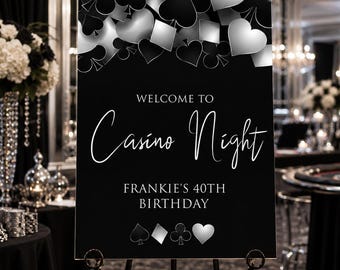 Casino Welcome Sign Template, Poker Party Welcome Sign, Las Vegas Party Entrance Sign, Editable Casino Night Decor