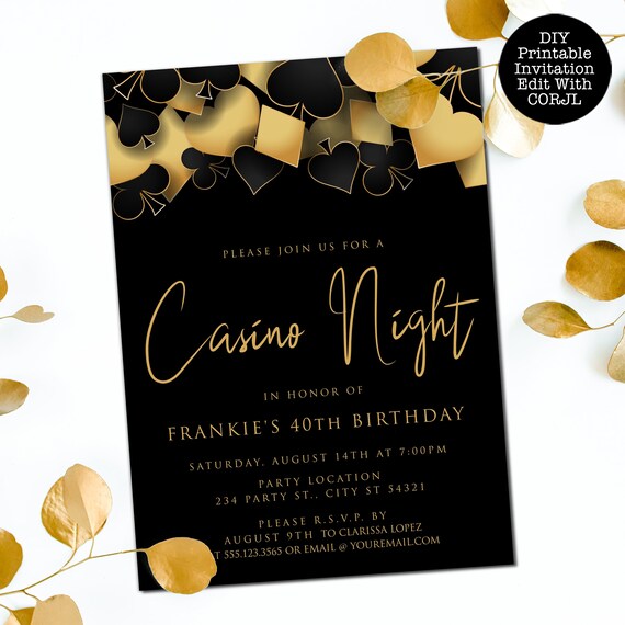 Gold Casino Invitation, Las Vegas Party Invitations, Printable Casino Invitations, Poker Night Invitation, Corjl Template, Instant Download Il_570xn