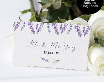 Lavender Escort Cards, Floral Place Cards, Place Card Template, Wedding Place Card, Name Card, Printable Place Cards, Lavender Themed, Corjl