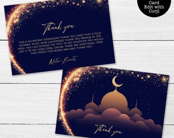 Dark Violet Thank You Card, Arabian Night Thank You Notes, Printable Thank You Card, Custom Thank You Card, Corjl Template, Instant Download