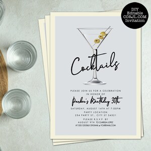 Retro Cocktail Party Invitations, Housewarming Party Invitations, Corjl Invitation, Grey Cocktail Party Invite, Party Invitations For Men