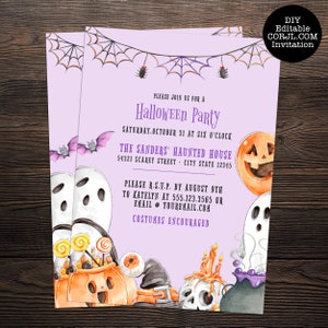 Editable Halloween Invitations, Halloween Invitations, Printable Invitations, Purple Halloween Party Invitations, Corjl Invitation Template