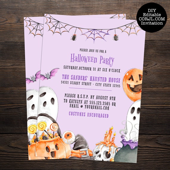 Editable Halloween Invitations, Halloween Invitations, Printable ...