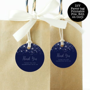 Navy Glitter Favor Tags: Printable Thank You Circle (Corjl Template)