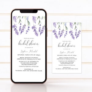 Editable Country Wildflower Lavender Bridal Shower Evite Text Invitation Electronic Invite Smartphone Invitation Corjl Template SMS invite