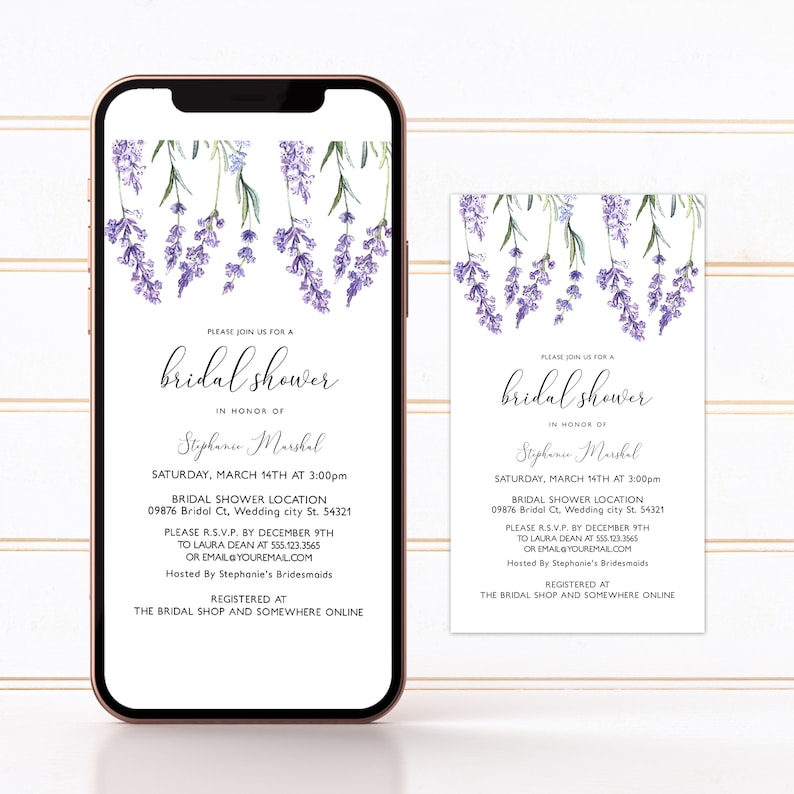 Digital evite country Lavender Wildflower Bridal Shower Invitation Template for Corjl  Virtual Invitation