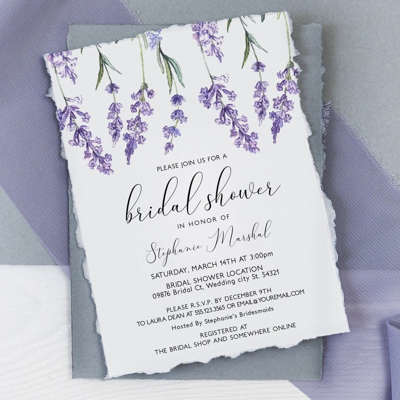 Country Lavender Bridal Shower Invitations, Purple Floral Bridal Shower Invitations, Shower invitation with Lavender, Printable Invitation 