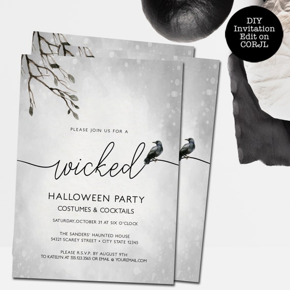 Spooky Halloween Invitations, Wicked Halloween Trick or Treat Invitations, Printable Invitations, Costume Invitations, Drive By Invitations Il_570xn
