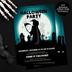 Grim Reaper Party Invitations, All Hallows Eve Invitations, Halloween Party Invitations, Printable Invitations, Corjl Invitations, Printable