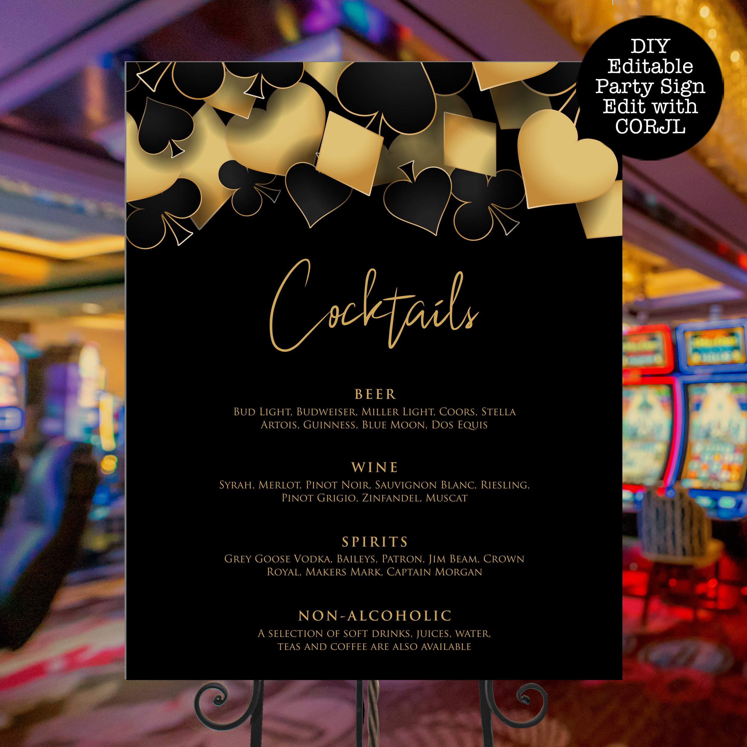 Gold Vegas Themed Drink Menu Signs Casino Party Sign Etsy