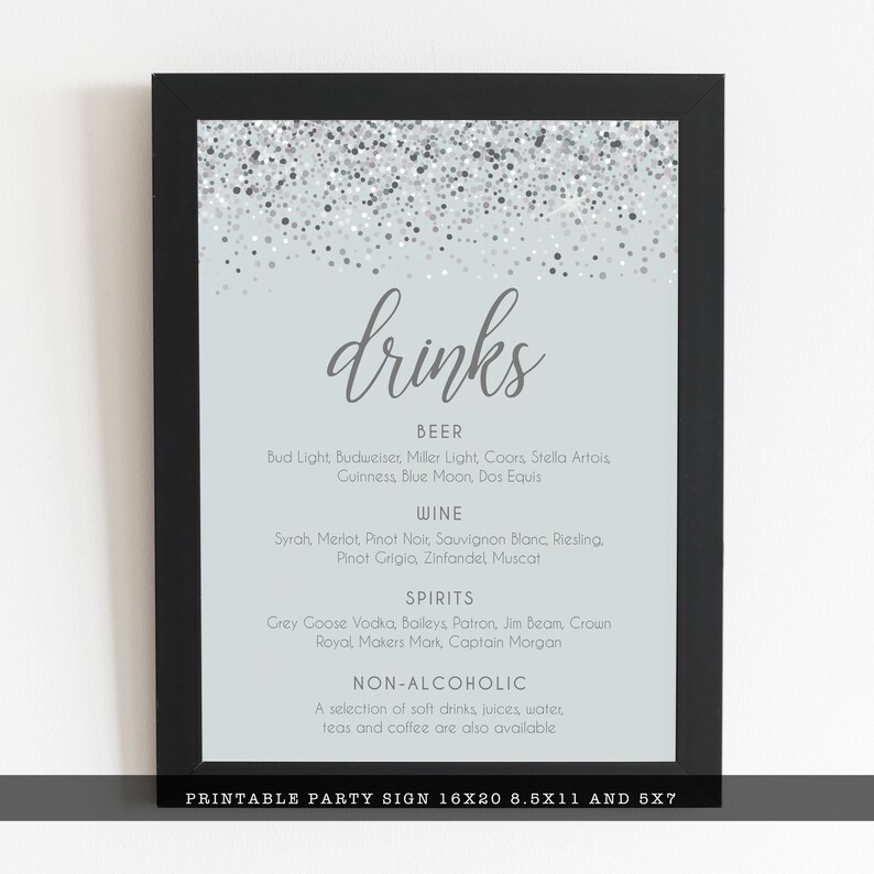 Silver Glitter Drink Menu Signs Drink Menu Template Drink Etsy