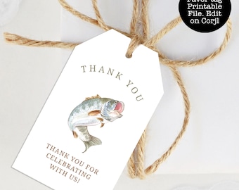 Gone Fishing Favor Tags, Fishing Themed Tags, Favor Tag for Men's Parties, Printable Thank You Tag, Blue and White Gift Tag, Fish Gift Tag