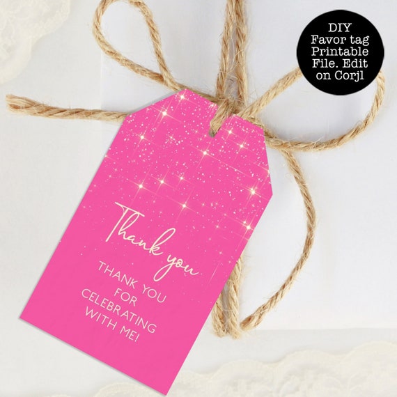 Pink Glitter Favor Tags, Hot Pink Glitter Tags, Pretty Pink Glitter
