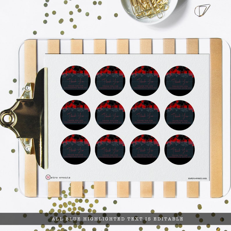 Roll the dice, throw down your royal flush it's casino night! Fun and elegant adult party gift tags are designed with a black background with hearts, spades, diamonds, and clubs' upper frame. Designed by MetroEvents