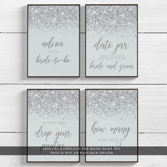 Glitter Bridal Shower, Printable Games and Activities, Silver Glitter Games, Guessing Game, Panty Game, Advice for the Bride, Date Night Il_570xn