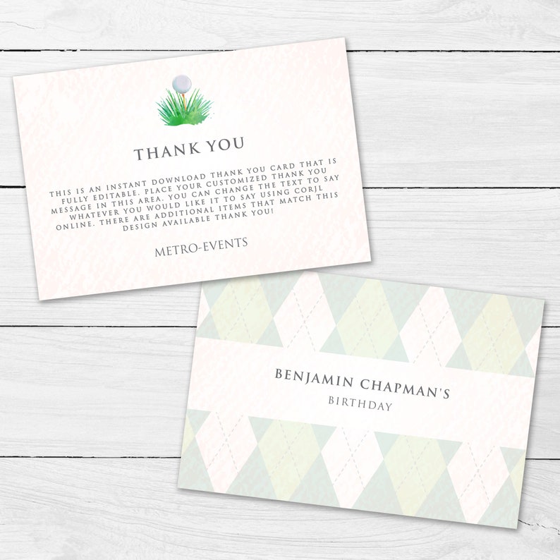 Golf Thank You Card Golfing Thank You Card Golf Themed Thank Etsy