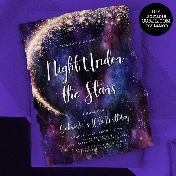 A Night Under The Stars Invitation Printable Birthday Invitation A Night Under The Stars Invitation Printable Birthday Invitation